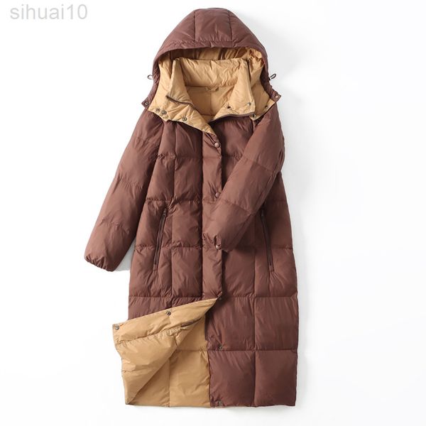 

2022 women's winter down jacket coats women long casual warm puffer jacket padded hooded down parka female outerwear clothing l220730, Black