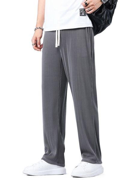 

men solid ribbed knit pants f3ik#, Black