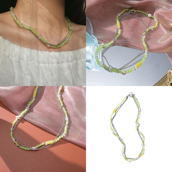 

elegant clavicle chain pendant necklaces green beaded double necklace small accessories female hip hop jig women jllxvp, Silver