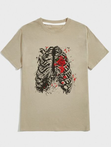 

romwe guys skeleton & floral print tee y963#, White;black