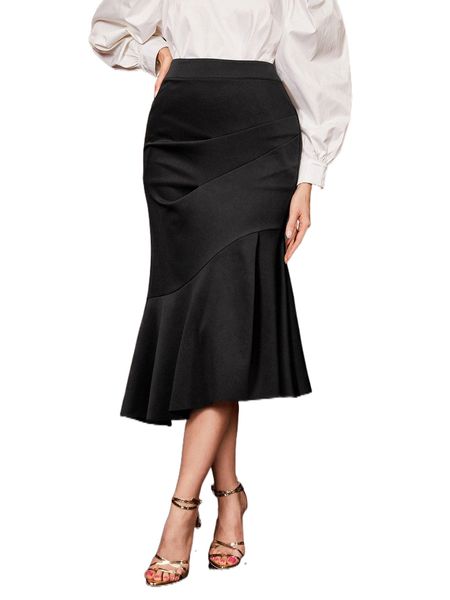 

solid m.ermaid h.em s.kirt 43yg#, Black