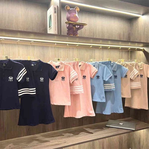 

clothing sets mlb korean boys' and girls' middle-aged polo half sleeve shorts dress ny embroidery summer brother sister vzk3, White