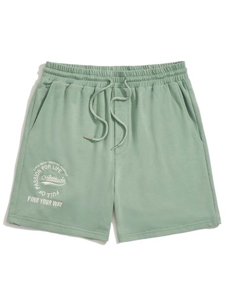 

men slogan embroidered drawstring waist shorts x29x#, White;black