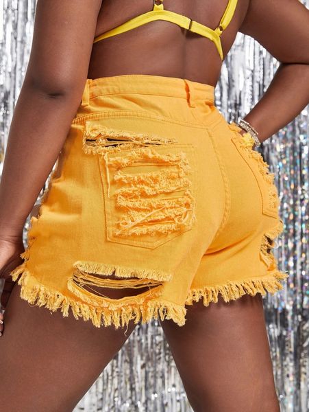 

sxy plus ripped raw hem denim shorts f9o1#, White;black