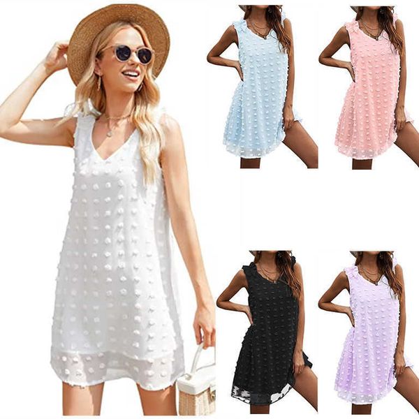 

2022 new women's fashion explosion women's dress v-neck sleeveless a-line, Black;gray