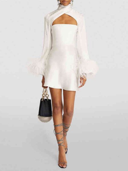 

casual dresses sping and summer white feather sleeve mini dress high neck cut out bodycon party england brand 4bxx, Black;gray
