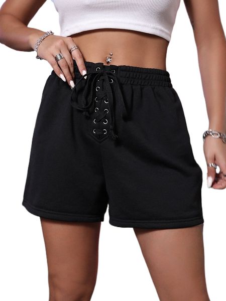 

lace up front shorts q4th#, White;black