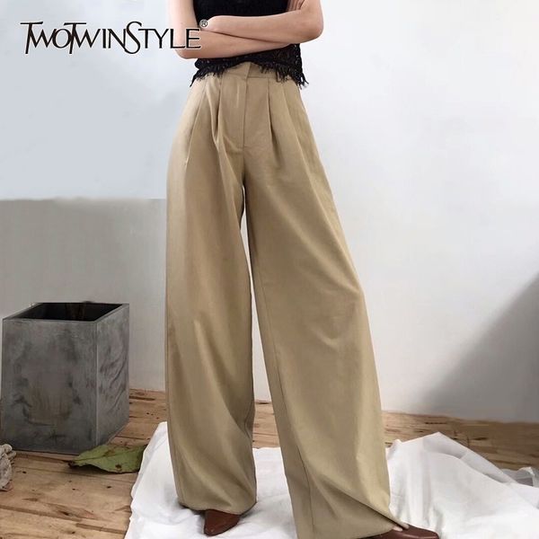 

twotyle casual wide leg pants female high waist trousers with pocket fashion spring summer large sizes y200418, Black;white