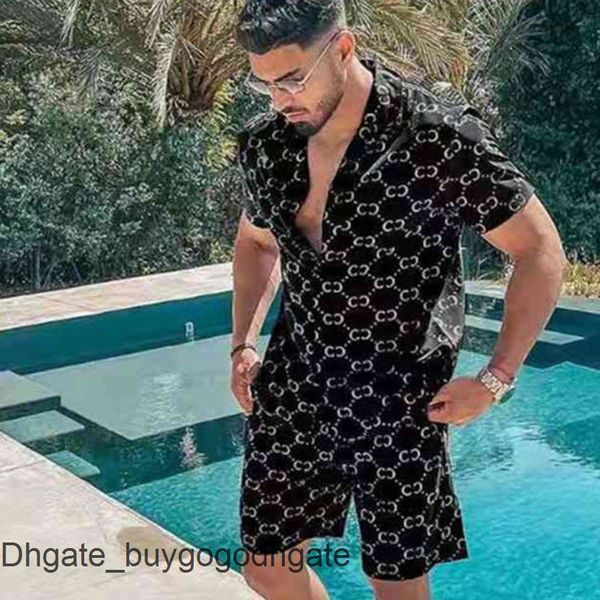 

casual men's luxury shirts men tracksuits hawaiian sets printing summer short sleeve button shirt fashion beach shorts tees streetwear, White;black
