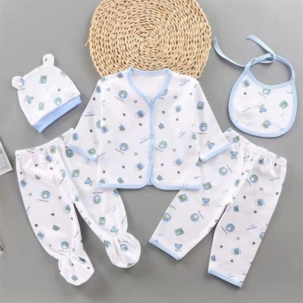 

03 months infant clothing set cotton born boys clothes baby underwear for girls print born girl fivepiece suit 220808, White