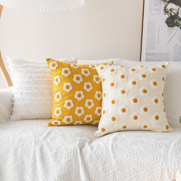 Almofada/travesseiro decorativo chique em almofada floral margarida 45x45cm/30x50cm Bordado branco aconchegante para a sala de estar/decorativa