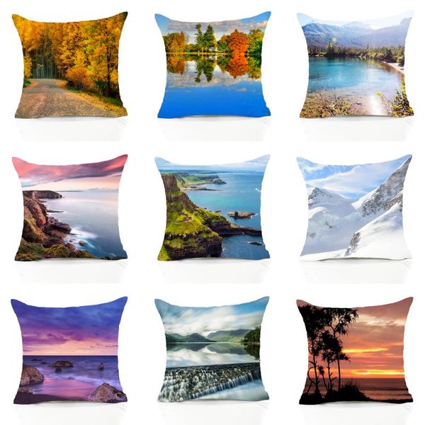 Travesseiro na capa da montanha lago lago passa a travesseiro florestal almofada capa de decoração de decoração de sofá da sala de estar de estar decorativa de diy casepillow