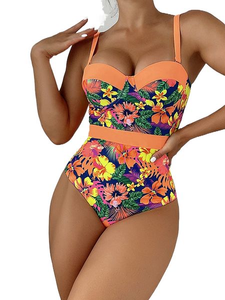 

tropical print push up one piece swimsuit t8do#, White;black