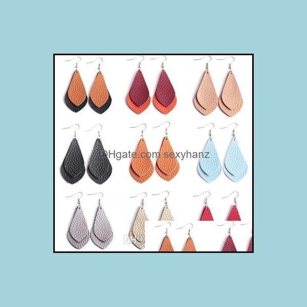 

dangle chandelier earrings jewelry pu leather teardrop girls ladies fish hook double layer drop delivery 2021 mvh6k, Silver