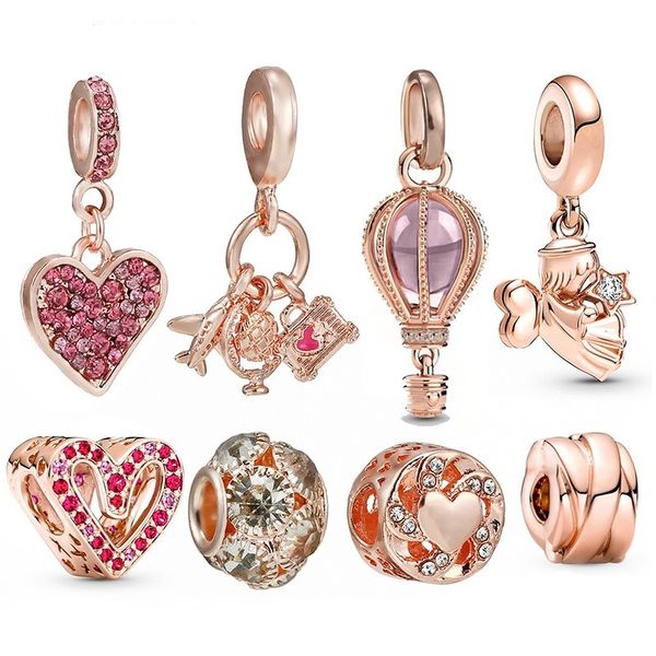 Fit Pandora Charm Pulseira European Heart Viagem Global Balão de Ar Quente Pingente Pendente Prata Charme Contas de Cristal Faça Você Mesmo Corrente Cobra Para Mulheres Pulseira Colar Jóias