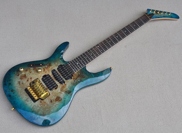 

left hand blue electric guitar with floyd rose