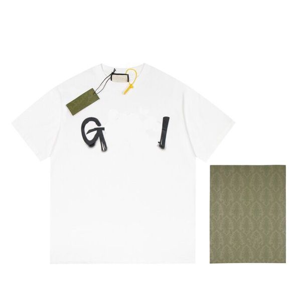 

2022ss designer tide t shirts chest letter laminated print short sleeve high street loose oversize casual t-shirt 100% pure cotton for men, Black;brown