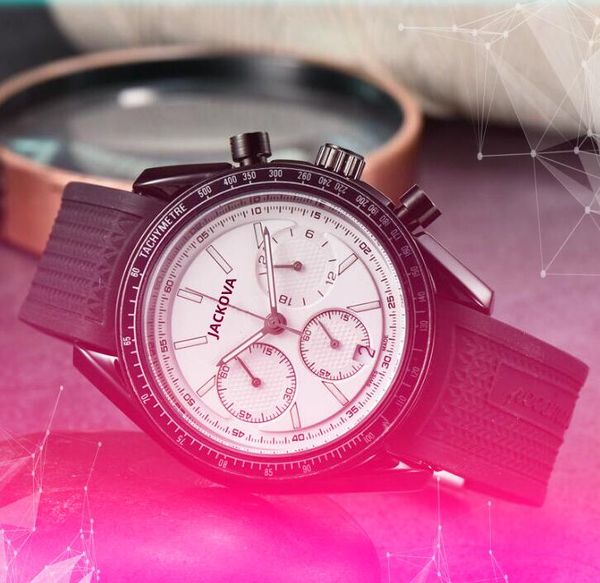 Moda tam fonksiyonel kronometre izle 40mm erkek kuvars hareket erkek zaman saati saatler kauçuk silikon kemer popüler suç buzlu dışarı hip hop kol saat