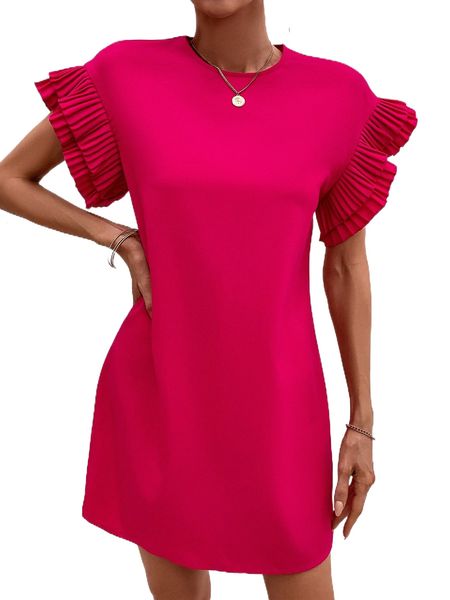 

ruffle trim tunic dress 8463#, Black;gray