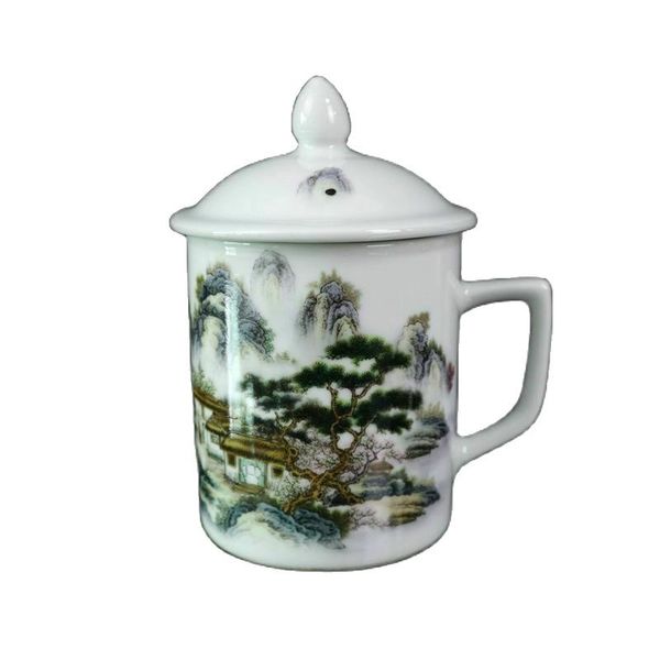 

chinese old porcelain pastel pastel landscape pattern lid cup, Silver