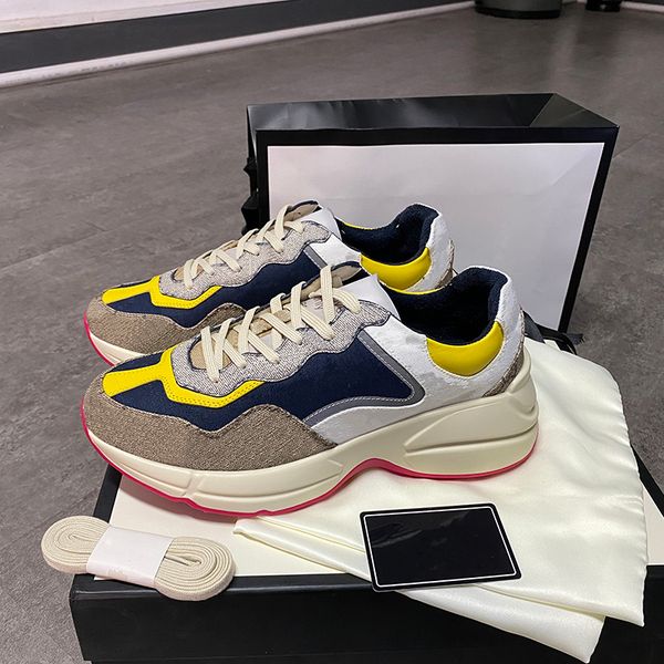 

new mens rhyton sneaker casual shoes dad sneaker calfskin paris fashion women platform sports shoes size 35-45 no51, Black