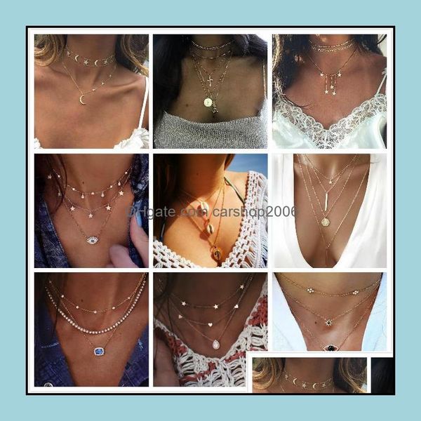 Girocolli Collane Pendenti Gioielli Nuova moda Girocollo Collana doppio corno Mezzaluna Goccia d'acqua Stella Luna Boho Minimal Fidanzata Regalo Epac