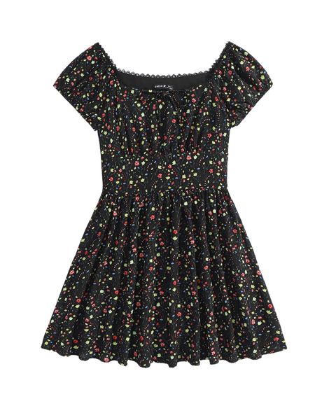 

x yuan xu ditsy floral lace trim ruched bust dress z2fb#, Black;gray