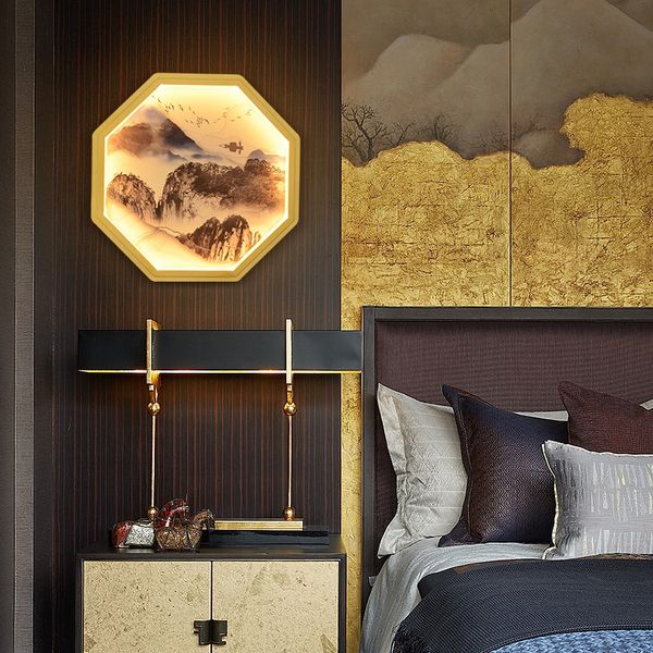 Novo estilo chinês lâmpadas de parede mural luz decoração luxo atmosférica villa corredor simples pós moderna sala estar lâmpada cabeceira