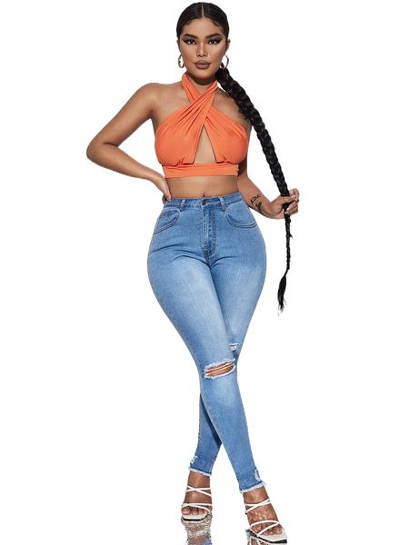 

sxy ripped raw hem skinny jeans p2ho#, Blue