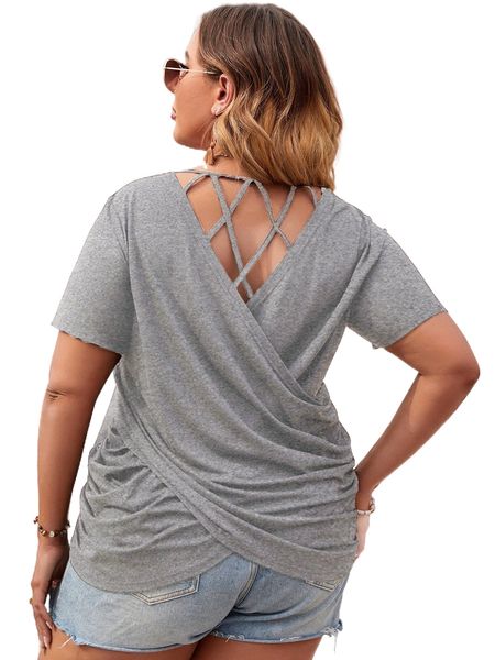 

plus criss cross wrap back tee t7wy#, Black