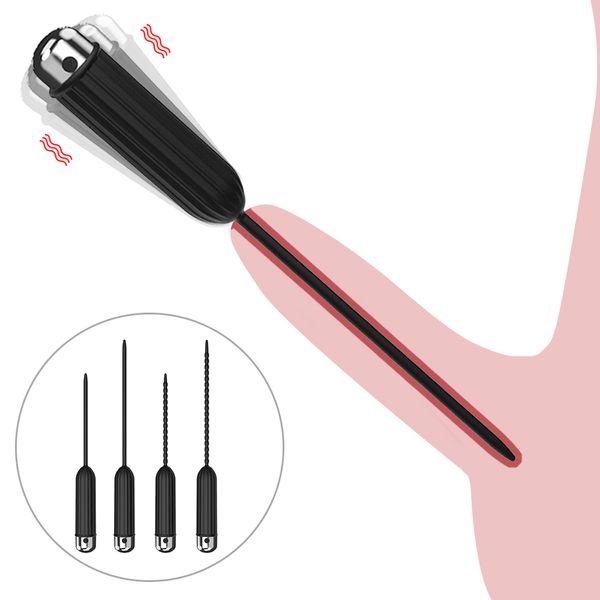 Dilatatori uretrali in silicone Penis Plug 10 velocità Vibrazione inserimento catetere Suoni vibratore Giocattoli sexy per uomini adulti