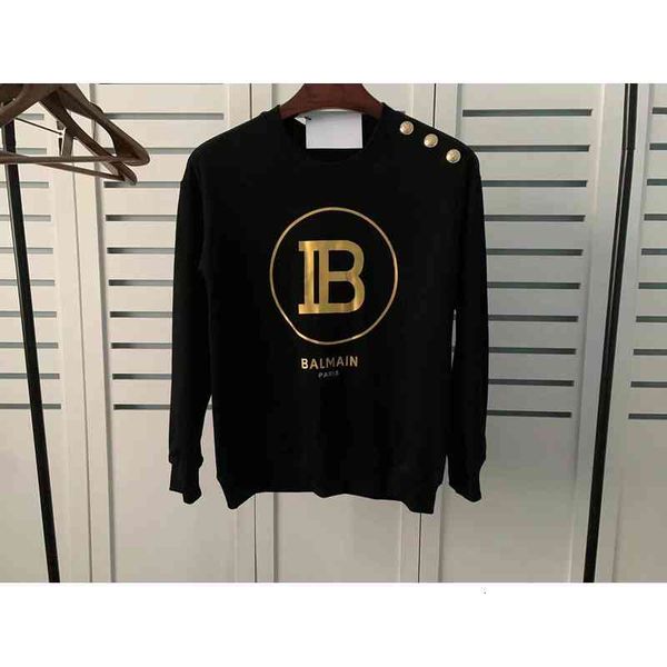 

women's hoodies sweatshirts autumn and winter balman cotton loose letter gold button long sleeve terry sweater ins lovers gofb, Black
