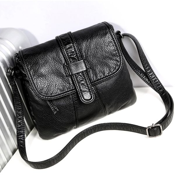 

soft leather women messenger bag casual women's shoulder crossbody bag female handbag black bolsa feminina girl bag 220326