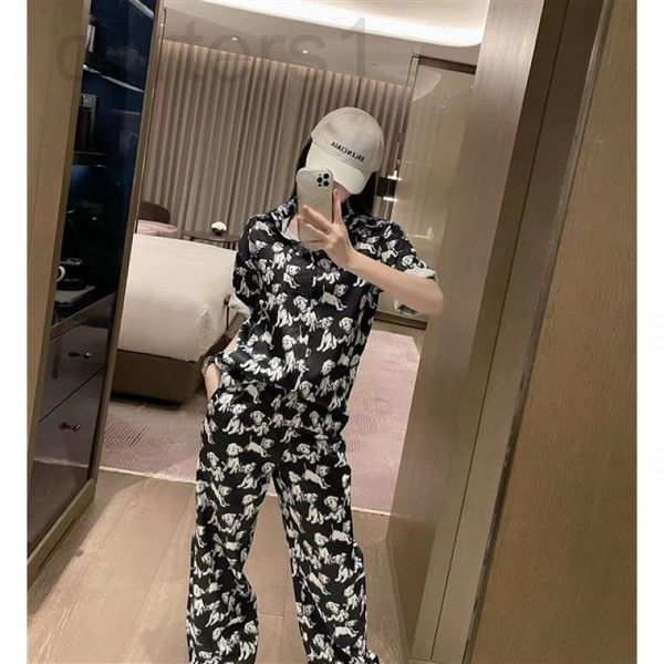 

women's hoodies & sweatshirts designer chaopai 22 early spring new fashion foreign style dog print shirt widened leg pants suit women w, Black