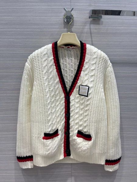 

2022 new autumn winter milan runway sweaters v neck long sleeve women's sweater high end jacquard designer sweater 0826-4, White;black