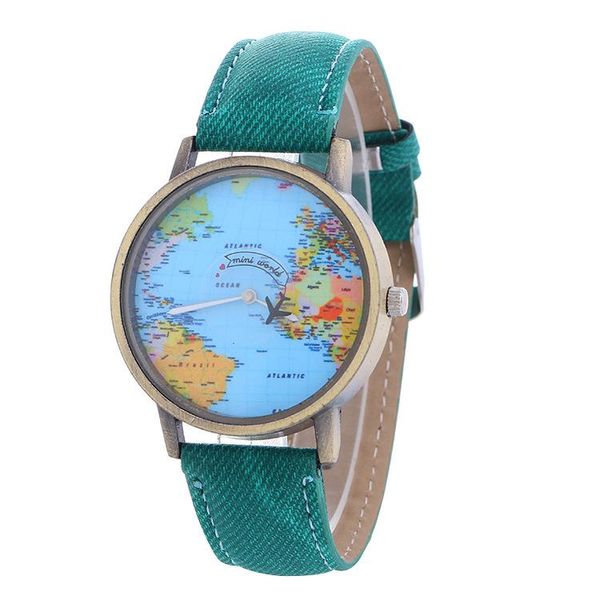 Armbanduhren Mini World Fashion Quarzuhr Männer Unisex Karte Flugzeug Reisen rund um die Frauen Leder Kleid ArmbanduhrenArmbanduhren