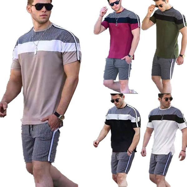 

men's tracksuits summer short sleeve shorts set ice silk casual suit, Gray