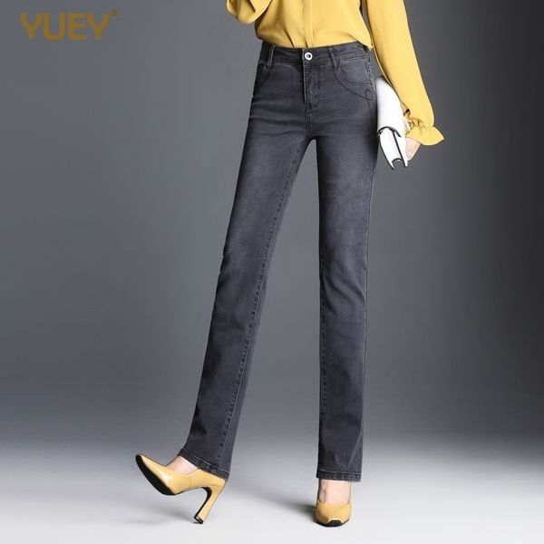 

brand women jeans straight long retro black gray high waist durable washed jeans female elastic thick for autumn winter trousers y200417, Blue
