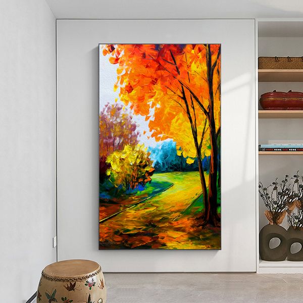 Pintura a óleo de árvore impressa em impressões em tela arte de parede de paisagem para sala de estar decoração de casa floresta dourada decorações internas