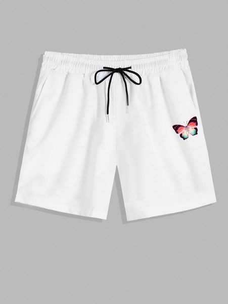 

romwe guys butterfly print drawstring shorts q2bt#, White;black