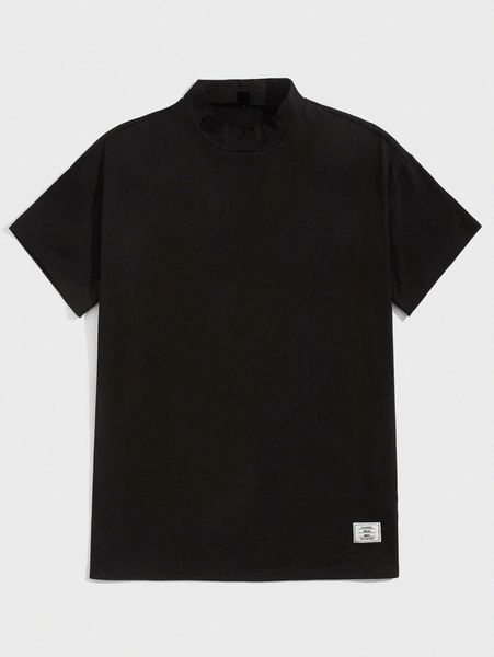 

men solid patched detail mock neck tee g8yk#, White;black