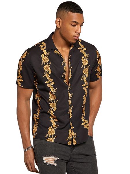 

men floral print shirt b5tp#, White;black