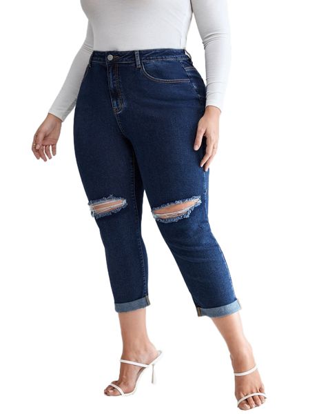 

plus high waist cut out ripped frayed skinny jeans g5np#, Blue
