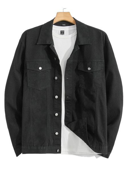 

extended sizes men flap pocket denim jacket without tee l5yy#, Black;brown