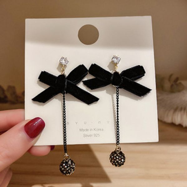 

925 silver stud rhinestone-encrusted bowknot earrings retro hong kong style ins geometric earrings womens fashionable design eardrop, Golden