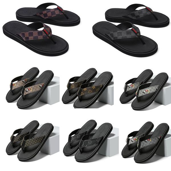 

2022 new luxury slides designer slippers shoes summer beach sandal slipper with grid pattern flower flat men platform sneakers 39-46, Black