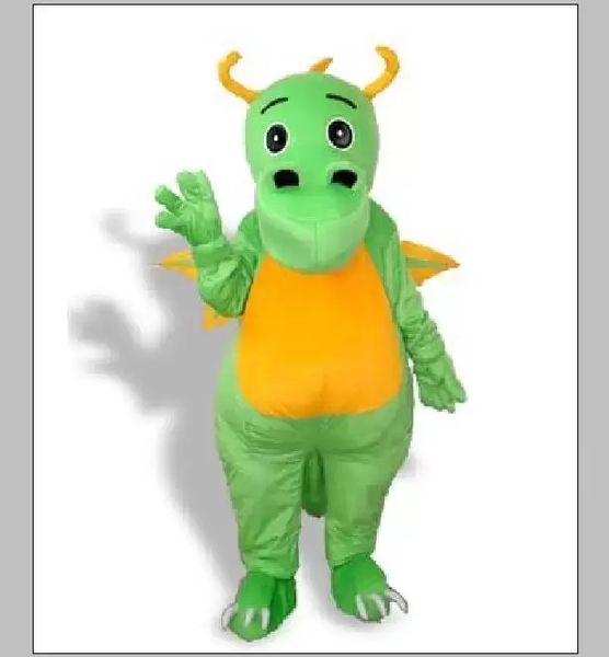 2022 Costume da mascotte per bambola di dinosauro verde di alta qualità per adulti, Halloween, festa di compleanno, cartone animato