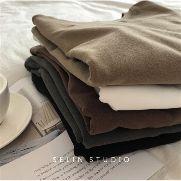 

lmq cotton solid bottoming t shirt women autumn long sleeve o neck streetwear ladies basic thick soft 220401, White