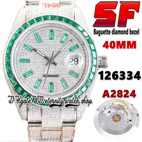 

2022 sf ew126334 jh126333 a2824 automatic mens watch tw126331 emerald baguette diamond bezel 904l steel iced out diamond bracelet super edit, Slivery;brown
