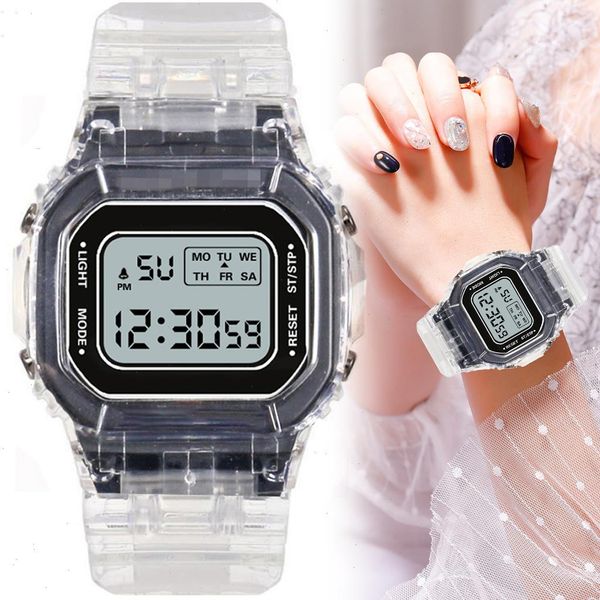 

women watches pcv f91w steel strap sports electronic wrist band clock students led digital watch crystal square, Slivery;golden